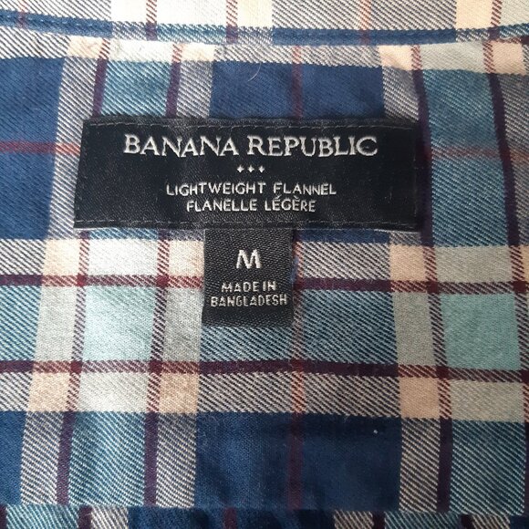 Banana Republic SZ M Lightweight Flannel Men's Blue Plaid Button Up Shirt - Picture 4 of 12